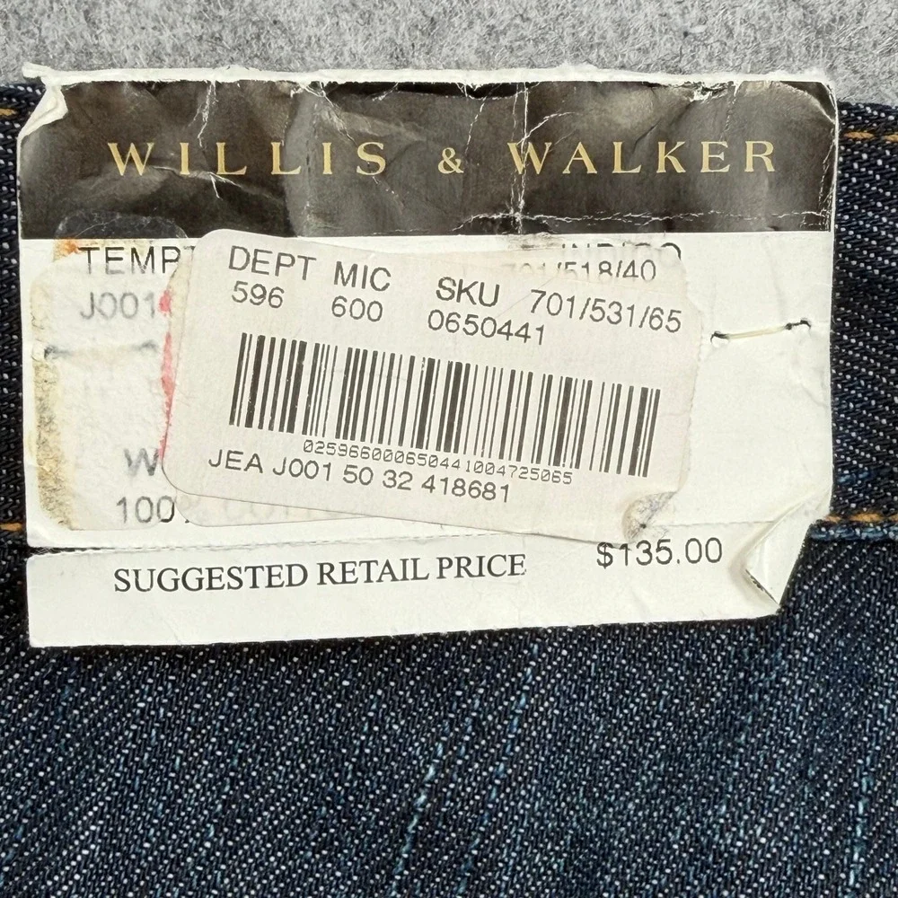 NWT Willis & Walker Temptation Jeans Mens 50x32 Dark Wash Big & Tall Deadstock